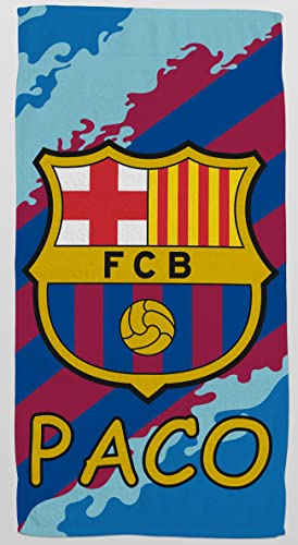 ZPUBLI+ Toallas de Playa o Ducha Personalizadas con Nombre o Frases. Toallas Infantiles, Regalo Infantil Original para baño, Piscina, Playa, Camping. Varias Medidas Disponibles (FC.Barcelona)