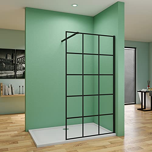 120x200CM WALK-IN PUERTA FRONTAL ESTILO INDUSTRIAL NEGRO CON CUADRADOS CRISTAL 8 MM ANTICAL TRANSPARENTE CON 73-120cm Barra
