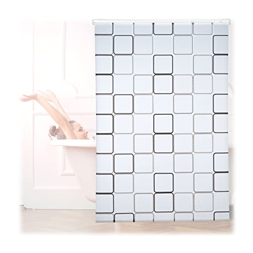 Relaxdays, Semitransparente, 140x240 cm Cortina de Ducha Square, A Cuadros, Soporte de Techo, PVC-Plástico-Aluminio
