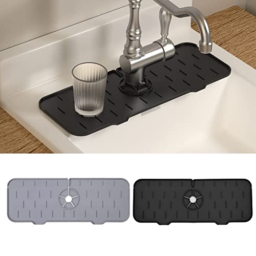 VBNZBK Paquete de 2 Bandejas de Goteo con Manija de Grifo de Silicona, Almohadilla de Drenaje para Fregadero, Organizador Esponjas, Jabones, Cepillos, Apto para Cocina, Baño, RV