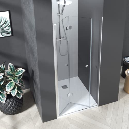 Mampara de Ducha Frontal Puerta Plegable TRANSPARENTE | Cabina Ducha de Apertura Plegable | Vidrio Templado 6mm con Antical | 195cm Altura | Perfilería Cromo | 80cm