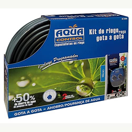 Aqua Control Riego por Goteo para Jardín-Incluye Goteros, Tubería, Microtubo, Reductor de presión, Soportes y Tapones, Kit C4064