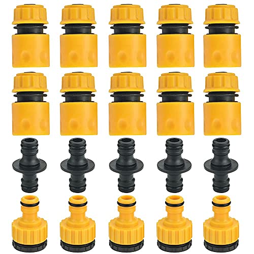 GOLRISEN 20 Piezas Conectores para Manguera de Jardín Incluye 10 Conectores Rápidos de 1/2’’ 5 Adaptador de 1/2’’ a 3/4’’ y 5 Conectores de Dos Vías Conectores de Plástico para Manguera de Riego Grifo