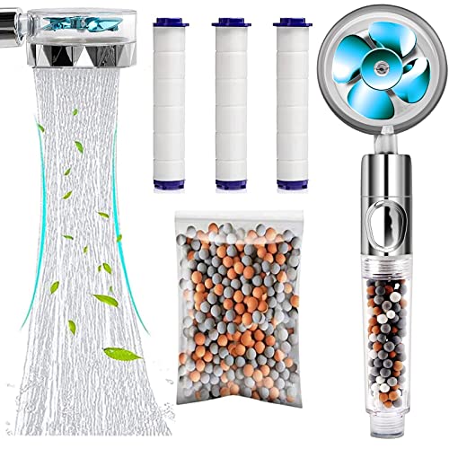 Jadyon Cabezal de Ducha Ionica, Alcachofa de Ducha, Cabezal Ducha Alta Presión, Cabezal Ducha Giratorio 360, Ducha Mano Alta Presión, Con 3 elementos filtrantes, 1 paquete Bolas Minerales (Azul)