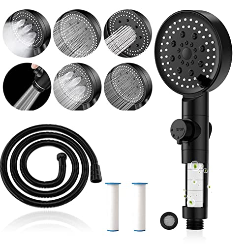 SSJS Alcachofa de Ducha de Ahorro de Agua, alcachofa ducha alta presión,Filtrada Cabezal Ducha de Mano con Botón de Parada de Agua, Alcachofa Ducha de Alta Presiòn, 5 Modos de pulverización Ducha