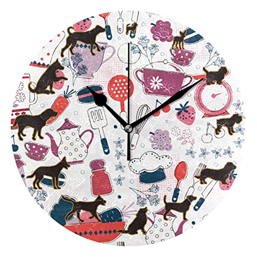 Divertido perro cocina cocina reloj de pared redondo hogar niños decoración de la habitación reloj sin garrapatas cuarzo atómico silencioso Png funciona con pilas 10 pulgadas tiempo decorativo para