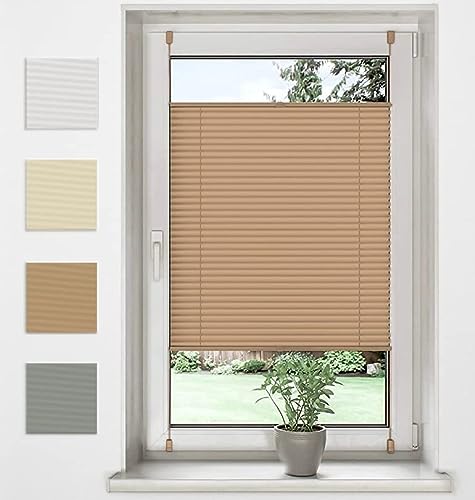 Sonello Estor Cortina Plisada sin taladrar 70cm x 120cm Beige, Cortina Enrollable Plisado Cortina Plisada para Puerta y Ventana persianas protección de la intimidad protección Solar estores palisados