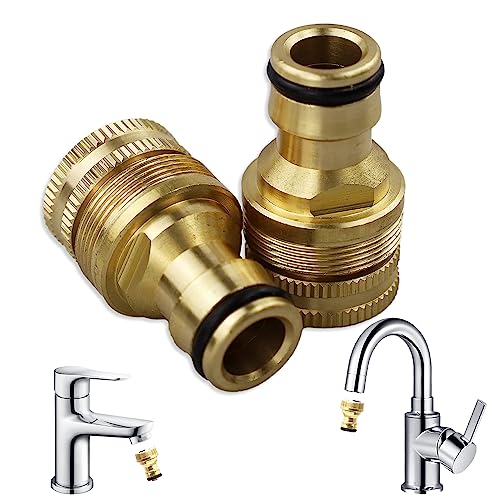 FIBOUND 2 Piezas Conector Grifo Manguera Latón, Conector Manguera Latón, Adaptador Acoplamiento Manguera Accesorios para Conexiones de Manguera Pistolas de Lavado deAutos y Riego de Jardín