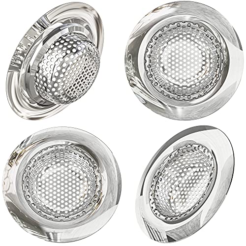 Kitchen Helpis® Colador de desagüe ∅7cm, colador de Pelo Ambos de Acero Inoxidable, Juego de 4, colador de desagüe de Malla Fina, colador de Pelo de Ducha, colador para Fregadero, Cocina y baño
