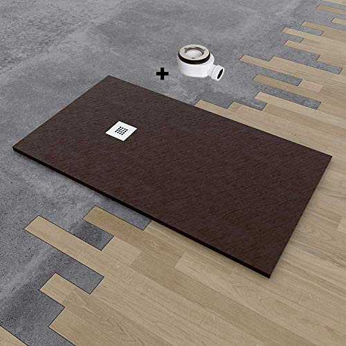 PLATODE Ducha Resina con Carga Mineral Efecto Pizarra (70X140, Chocolate Ral.8017)