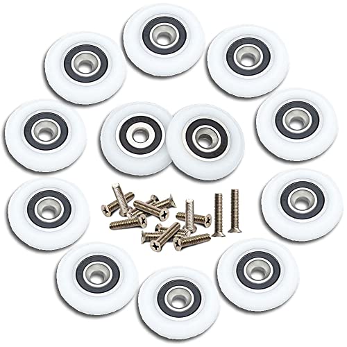 Dtoterul Poleas de Ducha 12 piezas Rodamientos Puertas Rodamiento Mampara Ducha 23 mm Corredores de Puerta de Ducha Ruedas Mampara Ducha con Tornillos