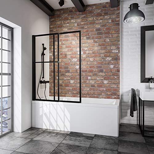 Schulte mampara Ducha para bañera 70-118 x 140 cm, 2 Hojas Plegables, Montaje Reversible Izquierda Derecha, Perfil Negro y Vidrio 3 mm Transparente, D1130 68 50