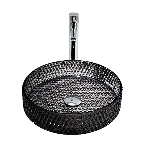 Lavabo de Cristal con Grifo de Latón, Lavabo de Vidrio Cilindro Lavabo sobre Instalación en Encimera Lavabo sobre para Baño, 400mm*400mm*105mm,Negro