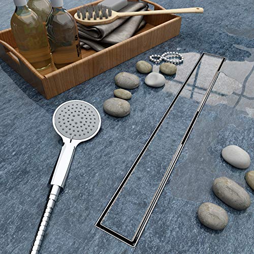 Aica Sanitarios Canaleta de ducha de acero inoxidable y doble cara Desagüe de ducha para cuarto de baño, Canal de drenaje con sifón antiolor y el filtro de pelo (50cm)